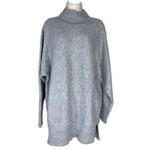 Magaschoni Mock Neck Sweater Women Large Gray NEW Oversized Tunic Side Slit Knit